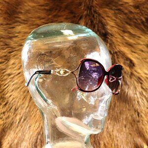 Red Oversized Sunglasses with Pearl and Gold Scroll Arms